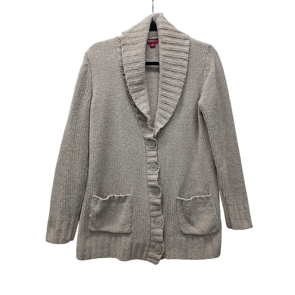 Merona Womens Small Shawl Collar Button Front Boucle Knit Cardigan Sweater Taupe